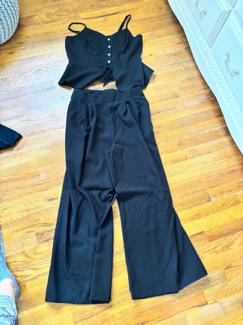 SHEIN Black 2 Piece Set Wide-Leg High-Rise Trousers and peplum top